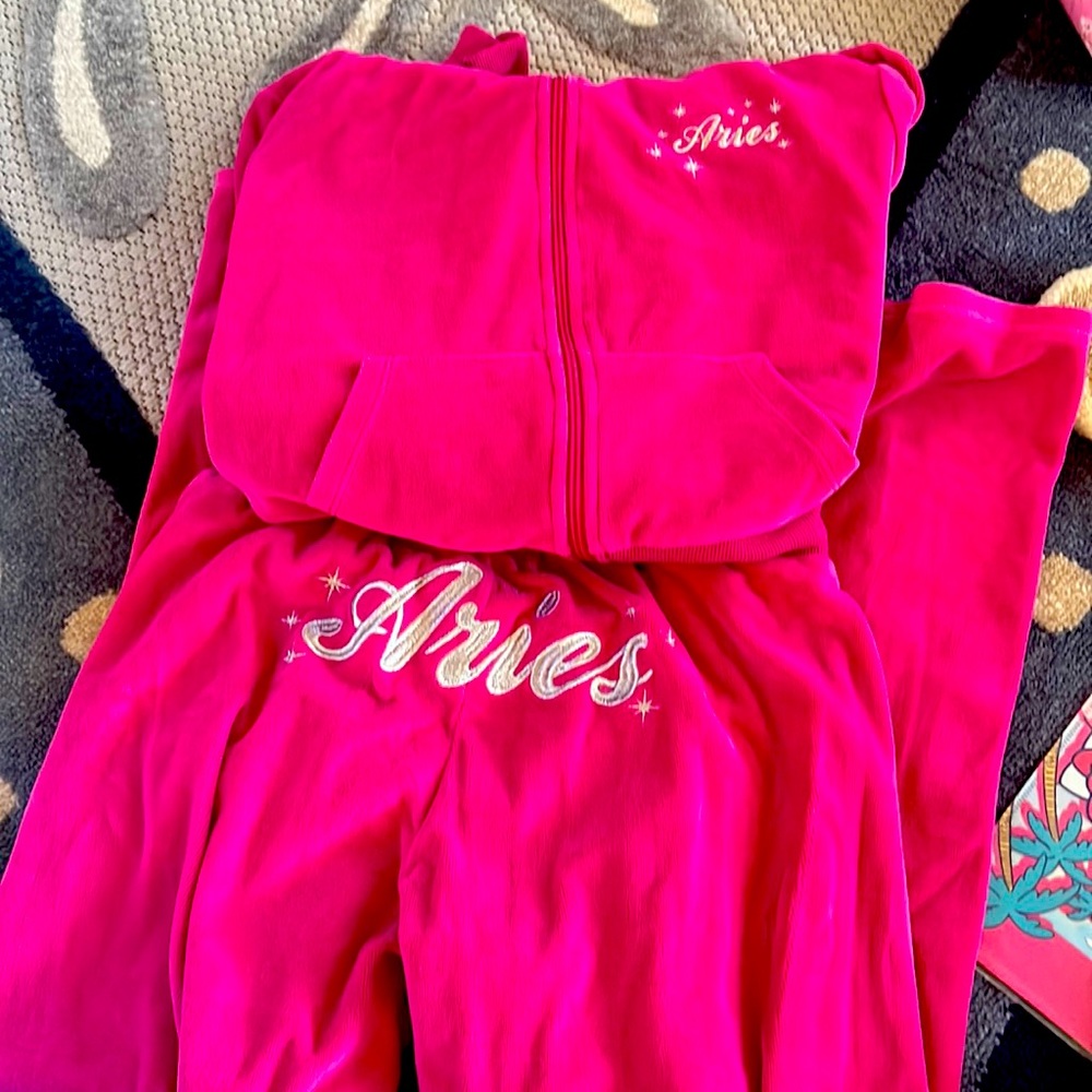 Aries velour tracksuit by Horoscopez from Dolls Kill, m, bright pink